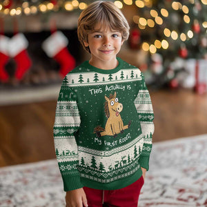 This Actually Is My First Rodeo Funny Silly Horse Ugly Christmas Sweater 1st Birthday Meme