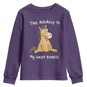 This Actually Is My First Rodeo Funny Silly Horse Youth Sweatshirt 1st Birthday Meme