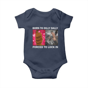 Marcus The Worm Meme Baby Onesie Born To Dilly Dally Forced To Lock In Funny Cute Brainrot TS10 Navy Print Your Wear