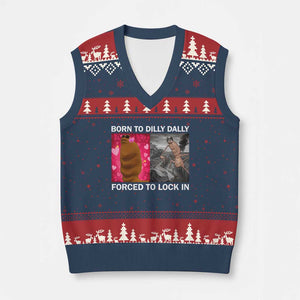 Marcus The Worm Meme V-Neck Knit Sweater Vest Born To Dilly Dally Forced To Lock In Funny Cute Brainrot TS10 Navy Red Print Your Wear