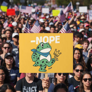 No Kings in America Portland Frog Protest Sign Funny Political Meme TS10 Horizontal 18" × 24" Yellow Print Your Wear