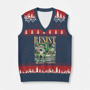 Portland Frog Resist Protest V-Neck Knit Sweater Vest 80s Frogs Deportation Resistance TS10 Navy Red Print Your Wear