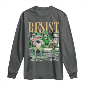Portland Frog Resist Protest Long Sleeve Shirt 80s Frogs Deportation Resistance TS10 Dark Heather Print Your Wear