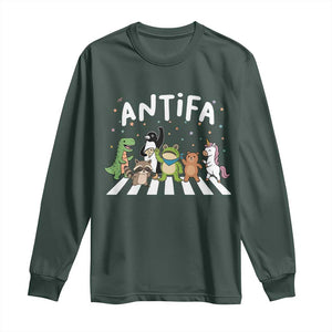 Resist Frog Protest Long Sleeve Shirt Antifa Inflatable Costume Portland Frog Political Satire TS10 Dark Forest Green Print Your Wear