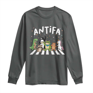 Resist Frog Protest Long Sleeve Shirt Antifa Inflatable Costume Portland Frog Political Satire TS10 Dark Heather Print Your Wear