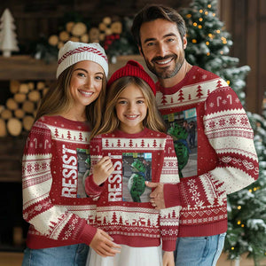 Portland Frog Protest Ugly Christmas Sweater Vintage Activist Resistance TS10 Red Beige Print Your Wear
