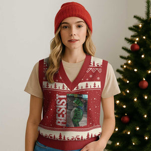 Portland Frog Protest V-Neck Knit Sweater Vest Vintage Activist Resistance TS10 Red Beige Print Your Wear