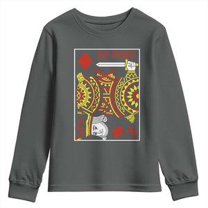 No Kings in America Youth Sweatshirt Resist Protest Playing Card TS10 Dark Heather Print Your Wear