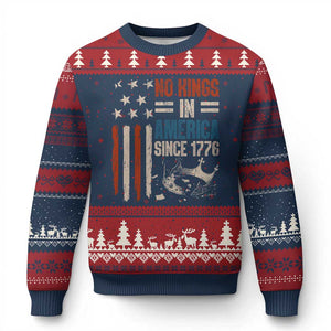 No Kings in America Ugly Christmas Sweater Since 1776 Social Justice American Flag TS10 Navy Red Print Your Wear