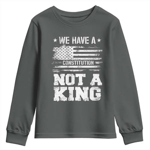 No Kings in America Youth Sweatshirt We Have A Constitution Not A King Resist US Flag TS10 Dark Heather Print Your Wear