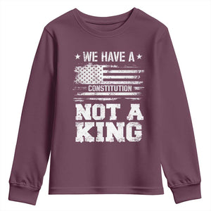 No Kings in America Youth Sweatshirt We Have A Constitution Not A King Resist US Flag TS10 Maroon Print Your Wear