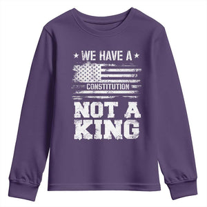 No Kings in America Youth Sweatshirt We Have A Constitution Not A King Resist US Flag TS10 Purple Print Your Wear