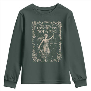 No Kings in America Youth Sweatshirt We Have A Constitution Not A King Resist TS10 Dark Forest Green Print Your Wear