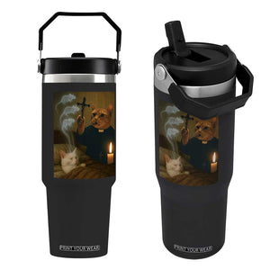 Funny Exorcist Cat Meme Flip Straw Tumbler Dark Humor Cat TS10 One Size: 30 oz Black Print Your Wear