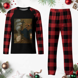 Funny Exorcist Cat Meme Plaid Pajama Set Dark Humor Cat TS10 Buffalo Plaid Print Your Wear