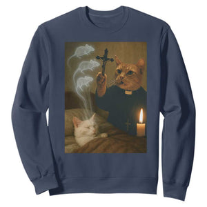 Funny Exorcist Cat Meme Sweatshirt Dark Humor Cat TS10 Navy Print Your Wear