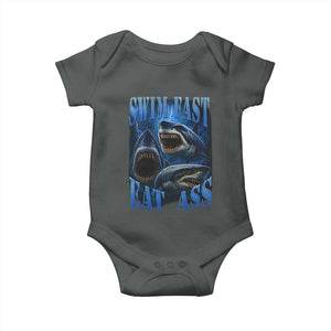 Retro Sharks Baby Onesie Swim Fast Eat Ass Vintage 90s Bootleg Graphic TS10 Dark Heather Print Your Wear