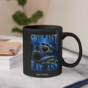 Retro Sharks Coffee Mug Swim Fast Eat Ass Vintage 90s Bootleg Graphic TS10 Print Your Wear