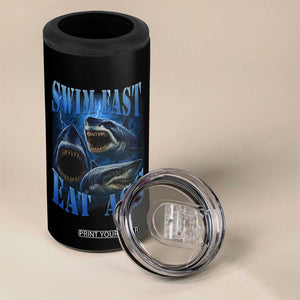 Retro Sharks 4 in 1 Can Cooler Tumbler Swim Fast Eat Ass Vintage 90s Bootleg Graphic TS10 Print Your Wear