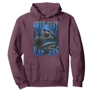 Retro Sharks Hoodie Swim Fast Eat Ass Vintage 90s Bootleg Graphic TS10 Maroon Print Your Wear