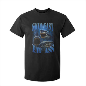 Retro Sharks T Shirt For Kid Swim Fast Eat Ass Vintage 90s Bootleg Graphic TS10 Black Print Your Wear