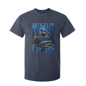Retro Sharks T Shirt For Kid Swim Fast Eat Ass Vintage 90s Bootleg Graphic TS10 Navy Print Your Wear