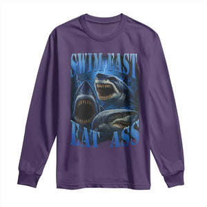 Retro Sharks Long Sleeve Shirt Swim Fast Eat Ass Vintage 90s Bootleg Graphic TS10 Purple Print Your Wear