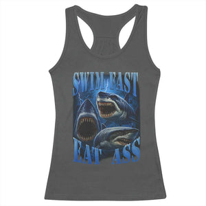 Retro Sharks Racerback Tank Top Swim Fast Eat Ass Vintage 90s Bootleg Graphic TS10 Dark Heather Print Your Wear