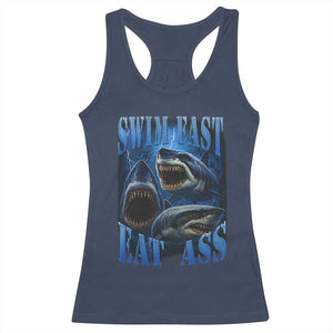 Retro Sharks Racerback Tank Top Swim Fast Eat Ass Vintage 90s Bootleg Graphic TS10 Navy Print Your Wear