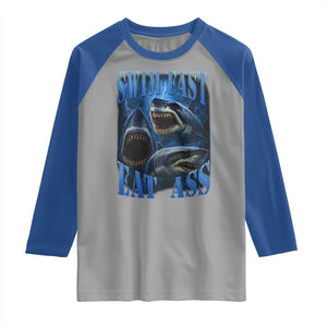 Retro Sharks Raglan Shirt Swim Fast Eat Ass Vintage 90s Bootleg Graphic TS10 Sport Gray Royal Print Your Wear