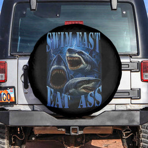 Retro Sharks Spare Tire Cover Swim Fast Eat Ass Vintage 90s Bootleg Graphic TS10 No hole Black Print Your Wear