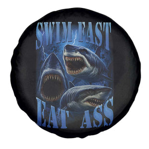 Retro Sharks Spare Tire Cover Swim Fast Eat Ass Vintage 90s Bootleg Graphic TS10 Print Your Wear