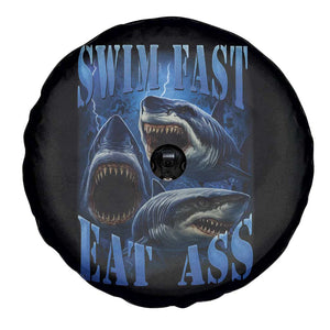 Retro Sharks Spare Tire Cover Swim Fast Eat Ass Vintage 90s Bootleg Graphic TS10 Print Your Wear
