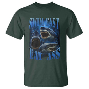 Retro Sharks T Shirt Swim Fast Eat Ass Vintage 90s Bootleg Graphic TS10 Dark Forest Green Print Your Wear