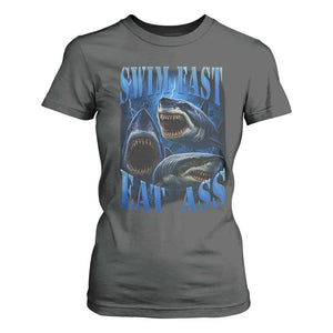 Retro Sharks T Shirt For Women Swim Fast Eat Ass Vintage 90s Bootleg Graphic TS10 Dark Heather Print Your Wear