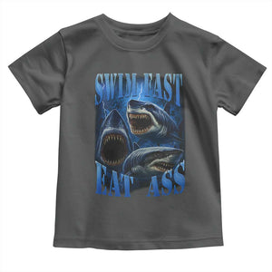 Retro Sharks Toddler T Shirt Swim Fast Eat Ass Vintage 90s Bootleg Graphic TS10 Dark Heather Print Your Wear