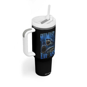Retro Sharks Tumbler With Handle Swim Fast Eat Ass Vintage 90s Bootleg Graphic TS10 Print Your Wear