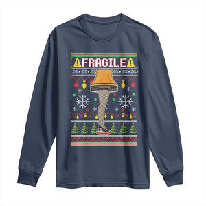 Leg Lamp Ugly Christmas Long Sleeve Shirt Funny Xmas Movie Fragile TS10 Navy Print Your Wear