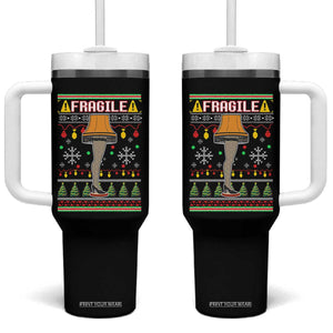 Leg Lamp Ugly Christmas Tumbler With Handle Funny Xmas Movie Fragile TS10 One Size: 40 oz Black Print Your Wear