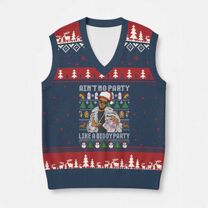Funny Xmas Diddy V-Neck Knit Sweater Vest Aint No Party Like A Diddy Party Baby Oil Ugly Xmas TS10 Navy Red Print Your Wear
