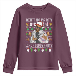 Funny Christmas Diddy Youth Sweatshirt Aint No Party Like A Diddy Party Baby Oil Ugly Xmas TS10 Maroon Print Your Wear