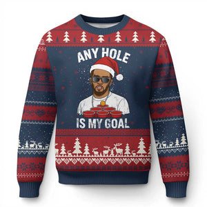 Funny Xmas Diddy Ugly Christmas Sweater Any Hole is My Goal TS10 Navy Red Print Your Wear