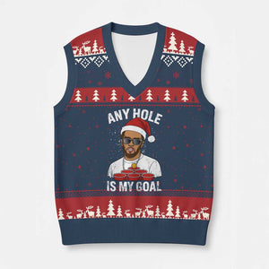 Funny Xmas Diddy V-Neck Knit Sweater Vest Any Hole is My Goal TS10 Navy Red Print Your Wear