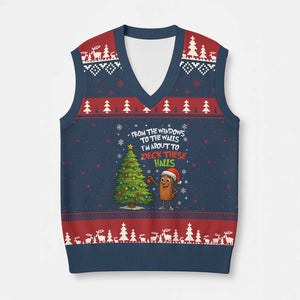 Funny Xmas Italian Brainrot V-Neck Knit Sweater Vest Funny Memes From The Windows to the Walls I'm About To TS10 Navy Red Print Your Wear