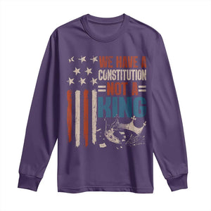 No Kings Protest Long Sleeve Shirt We Have A Constitution Not A King American Flag TS10 Purple Print Your Wear