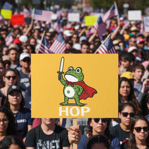 Resist Frog With Sword Protest Sign No Kings Portland Protest Saves America TS10 Horizontal 18" × 24" Yellow Print Your Wear