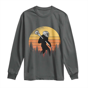 Funny Lax Bigfoot Long Sleeve Shirt Retro Vintage Sasquatch Lacrosse TS10 Dark Heather Print Your Wear