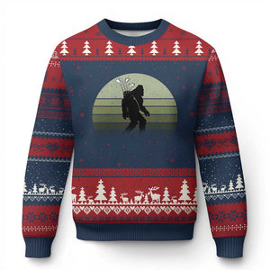 Bigfoot Golfer Ugly Christmas Sweater Funny Sasquatch Golfing Golf Balls TS10 Navy Red Print Your Wear