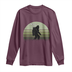 Bigfoot Golfer Long Sleeve Shirt Funny Sasquatch Golfing Golf Balls TS10 Maroon Print Your Wear