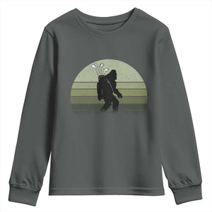 Bigfoot Golfer Youth Sweatshirt Funny Sasquatch Golfing Golf Balls TS10 Dark Heather Print Your Wear